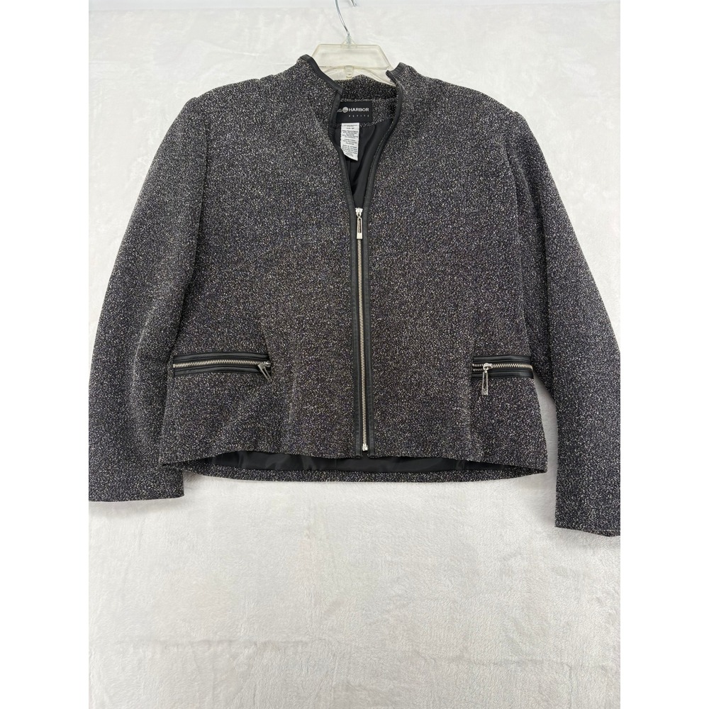 Sag Harbor Jacket Womens 8P Jacket Black Silver Metallic Full Zip F42159‎